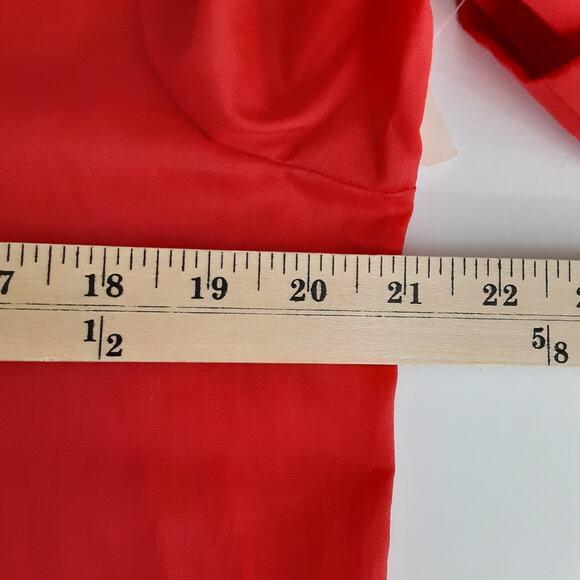 Vintage 1960s Dagger Collar Tunic Top Button Down Roll Cuff Sleeve Cherry Red - Picture 13 of 15